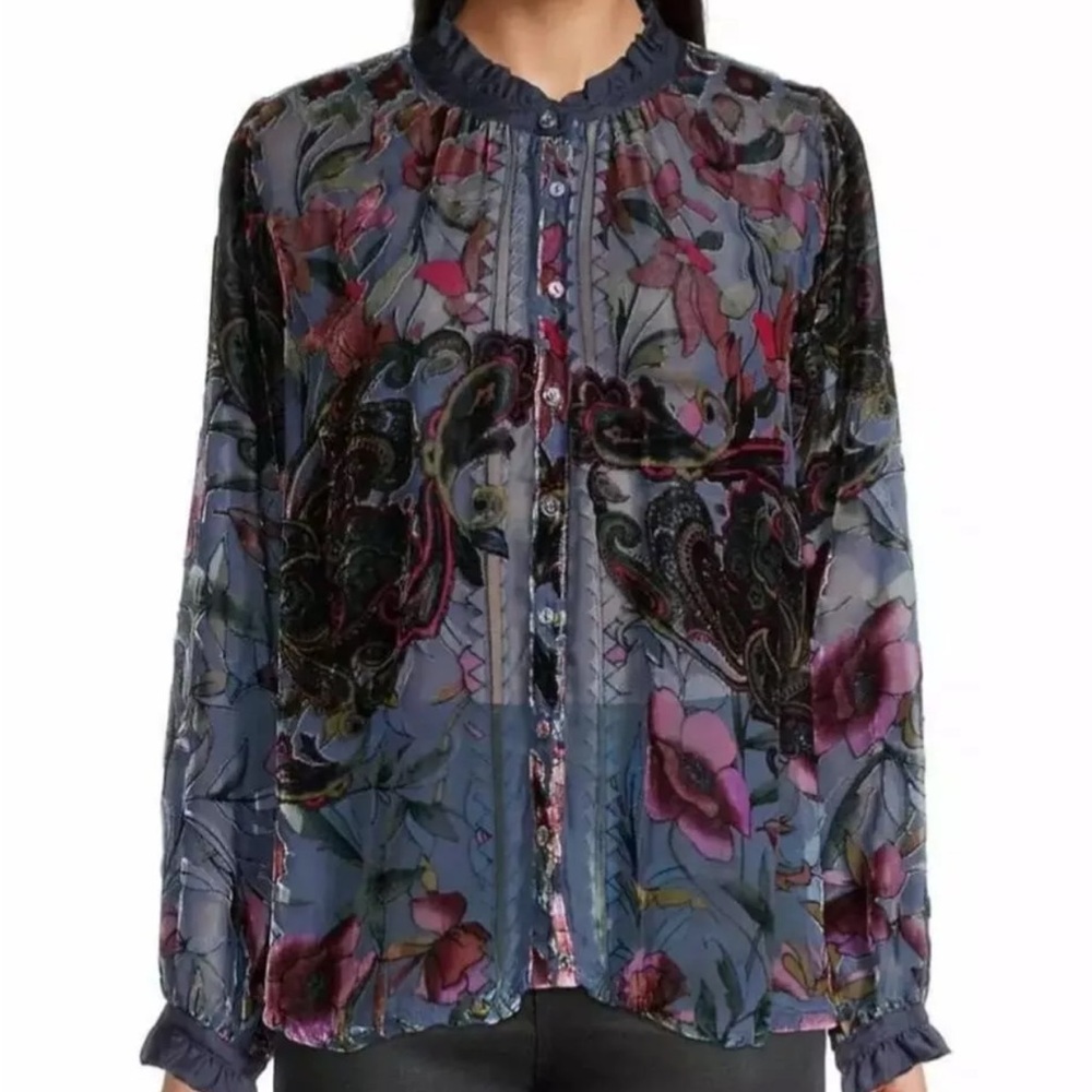 Johnny Was Clara Burnout Leda Shirt Embroidered Velvet blouse NWT - Picture 8 of 17